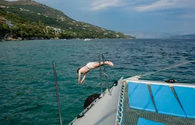 Corfu catamaran cruise with Greek lunch, drinks and optional transfers